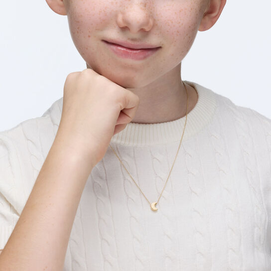 Birks Essentials children&rsquo;s necklace in yellow gold featuring a delicate crescent moon pendant image number 1